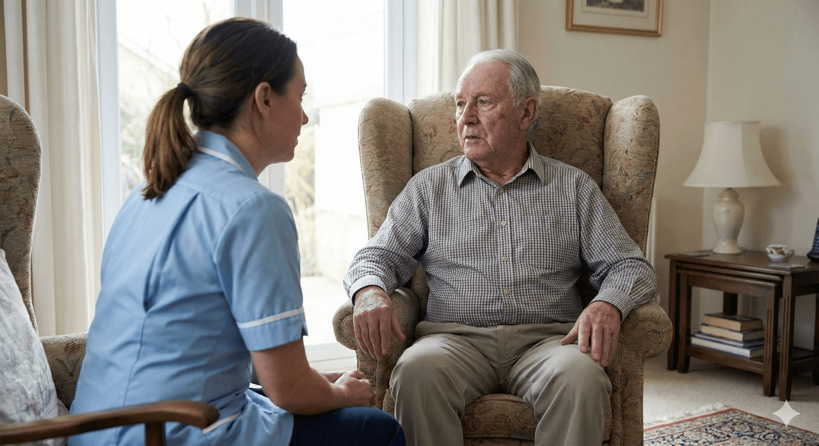 Care worker consulting with an elderly patient